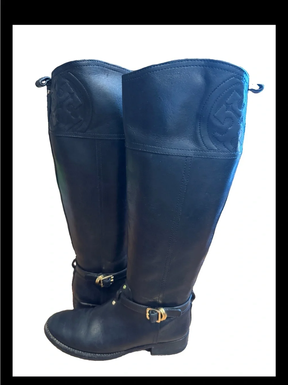 Tory Burch Marlene Equestrian Riding Boots Women Black Leather Knee High Sz 6.5